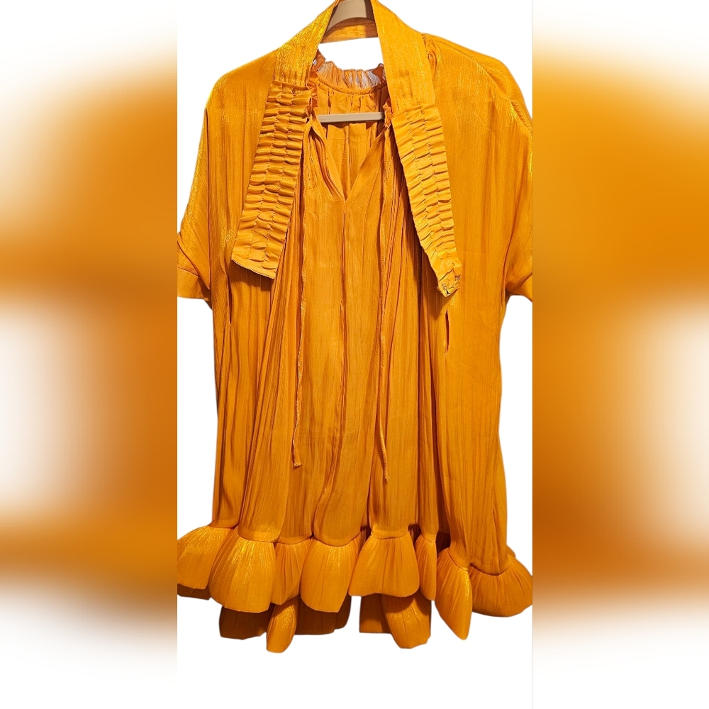 Bold Golden-yellow Dress with Unique Ruffle Design